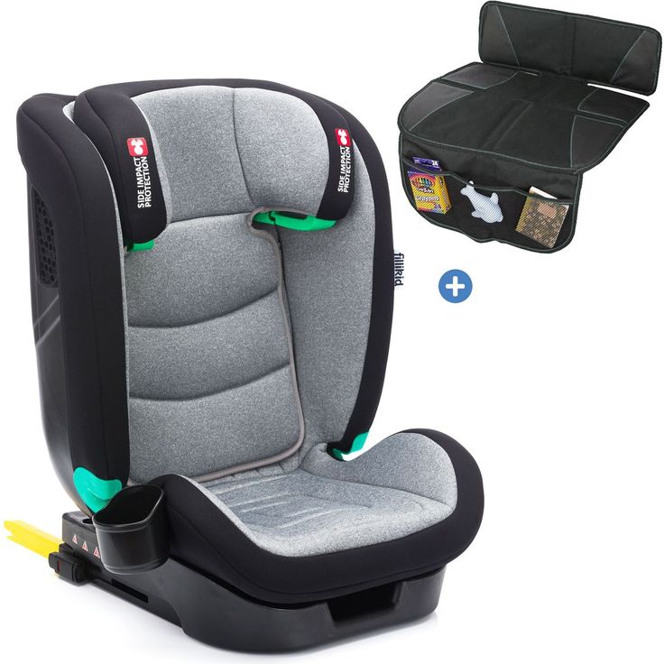Fillikid Elli Pro i-Size Kindersitz für Kinder 100-150 cm, mit Isofix, Getränkehalter & Polsterschutz - Grau