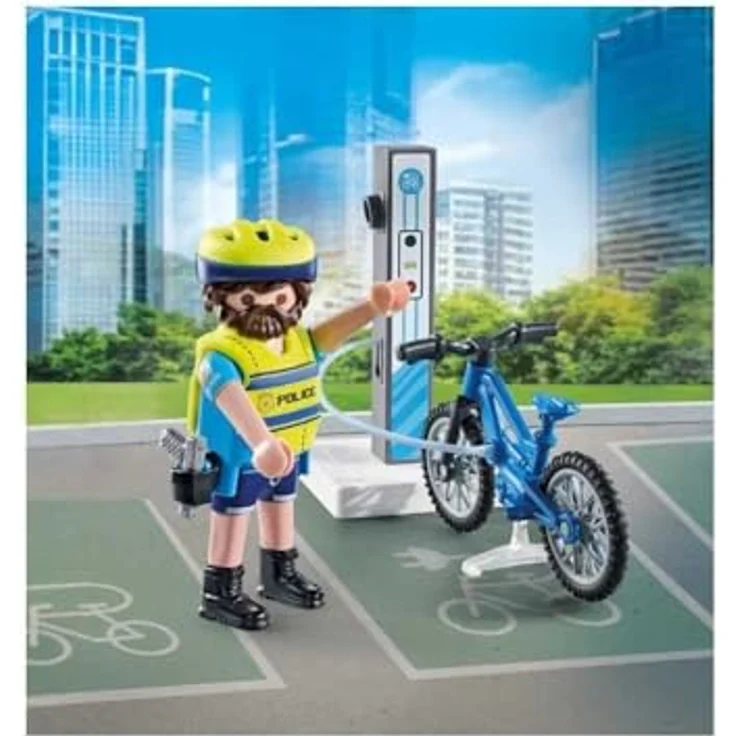 PLAYMOBIL Polizei Fahrradstreife 71732, E-Bike mit Ladesation für schnelle Einsätze im Großstadtdschungel – Bild 2