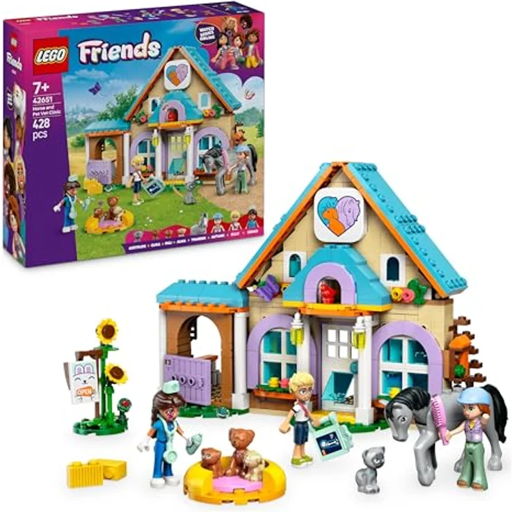 LEGO Friends Tierarztpraxis für Pferde und Haustiere, BAU- und Spielset mit 3 Minifiguren und 5 Tierfiguren, Geschenkidee für Mädchen ab 7 Jahren – Bild 1