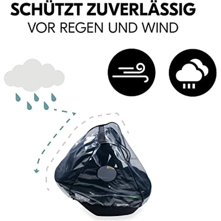 Hauck Regenschutz Babyschale Universal mit Trageöffnung, Kontakt-Fenster, Luftlöcher, Einfache Befestigung mit Gummizug, Regenverdeck Babyschale Klein Faltbar, Transparent – Bild 2