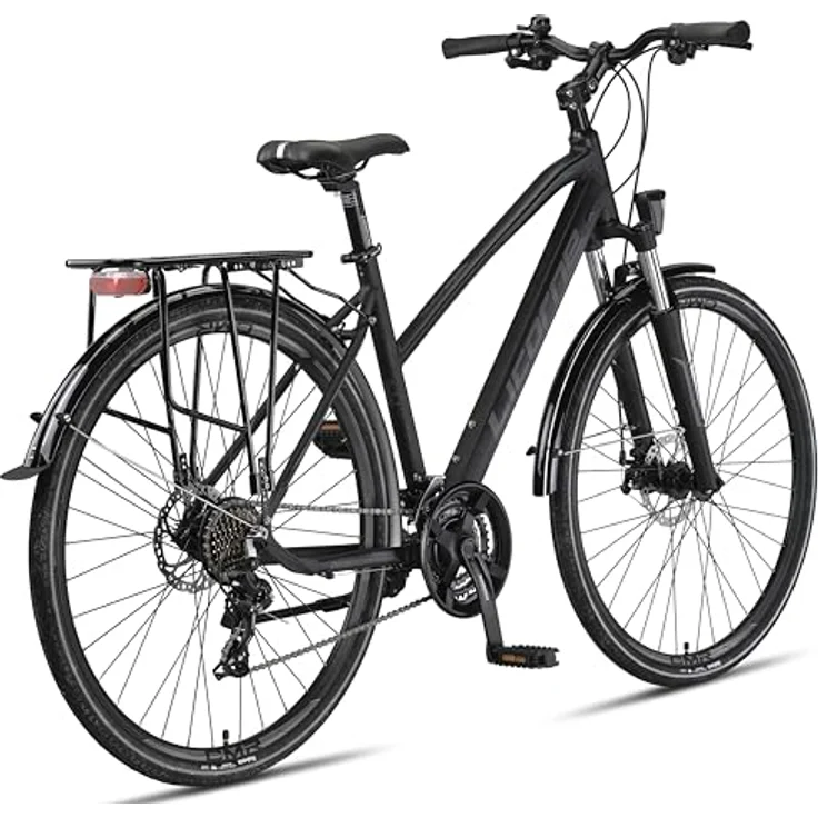 Licorne Bike Premium Touring Trekking Bike in 28 Zoll Aluminium Scheibenbremse Fahrrad für Jungen, Mädchen, Damen und Herren - 21 Gang-Schaltung - Mountainbike - Crossbike (Damen, Schwarz) – Bild 4