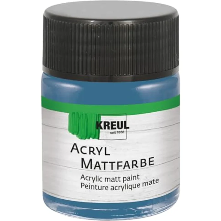 KREUL 75518 Acryl Mattfarbe stahlblau, 50 ml Glas, cremig deckende, schnelltrocknende Farbe auf Wasserbasis, geeignet für viele Untergründe – Bild 1