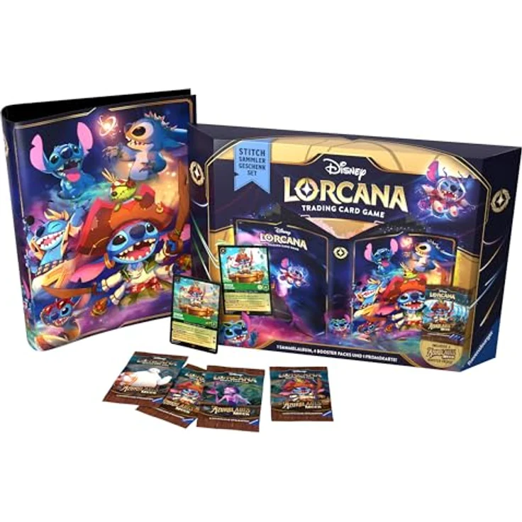 Disney Lorcana: Azurblaues Meer - Stich Sammler Geschenkset mit 1 Promokarte, 4 Booster Packs und Sammelalbum – Bild 1