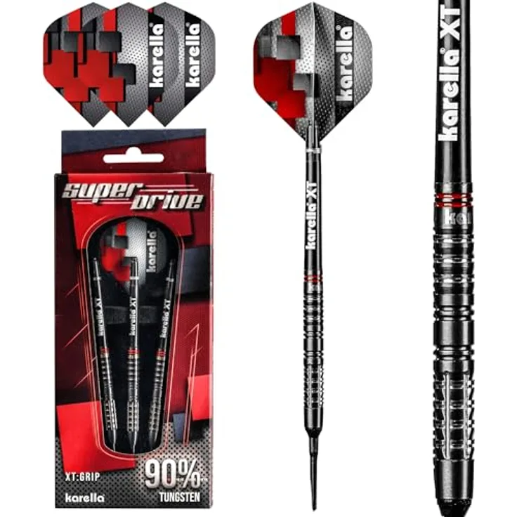 Karella SuperDrive 90% Tungsten Softdart, 20g, für elektronische Dartscheibe, 2BA Gewinde, 3 Dartpfeile mit Kunststoffspitze, Dartautomat, Wolfram, Profidart mit Flight und Shaft