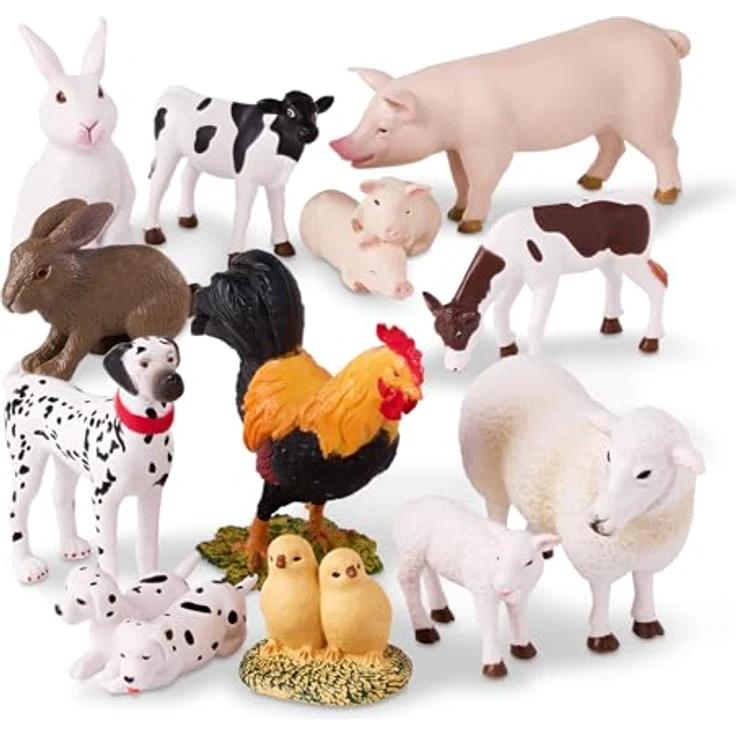Terra Bauernhoftiere und Babys Figuren – Schafe, Hunde, Kälber, Hasen und mehr – Realistische Tierfiguren Set, Kinder Bauernhof Spielzeug ab 3 Jahre – Bild 5