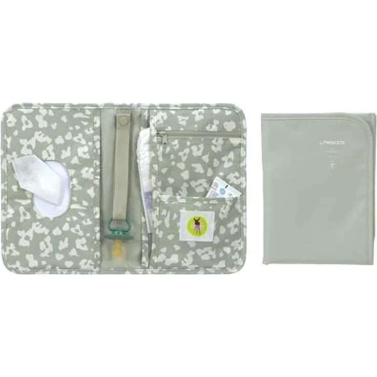 LÄSSIG Windeltasche mit Wickelunterlage und Fach für Feuchttücher, Changing Pouch Leo light khaki – Bild 3