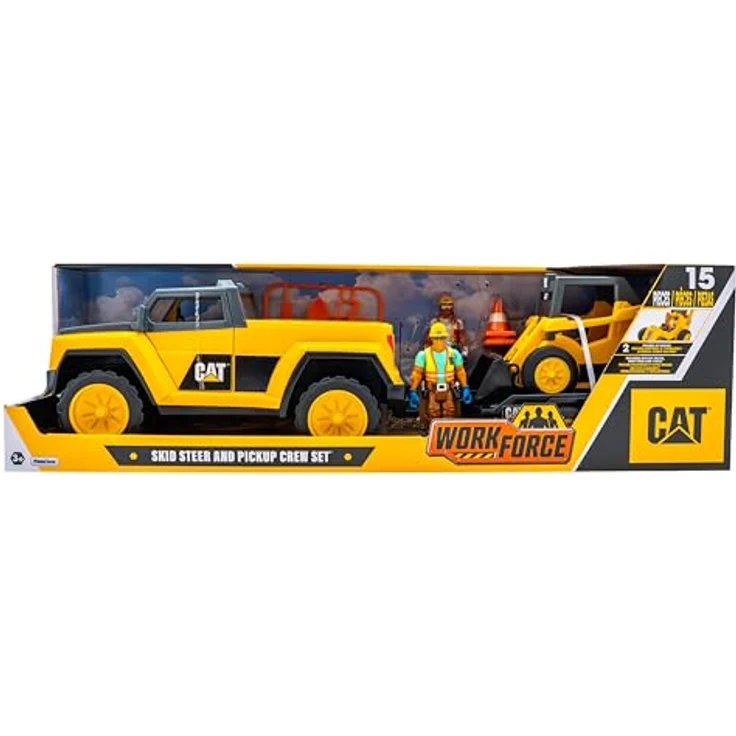Polesie CAT Workforce Skid Steer & Pickup Crew Set, 15-teiliges Spielzeugauto mit beweglichen Figuren und Werkzeugen – Bild 3