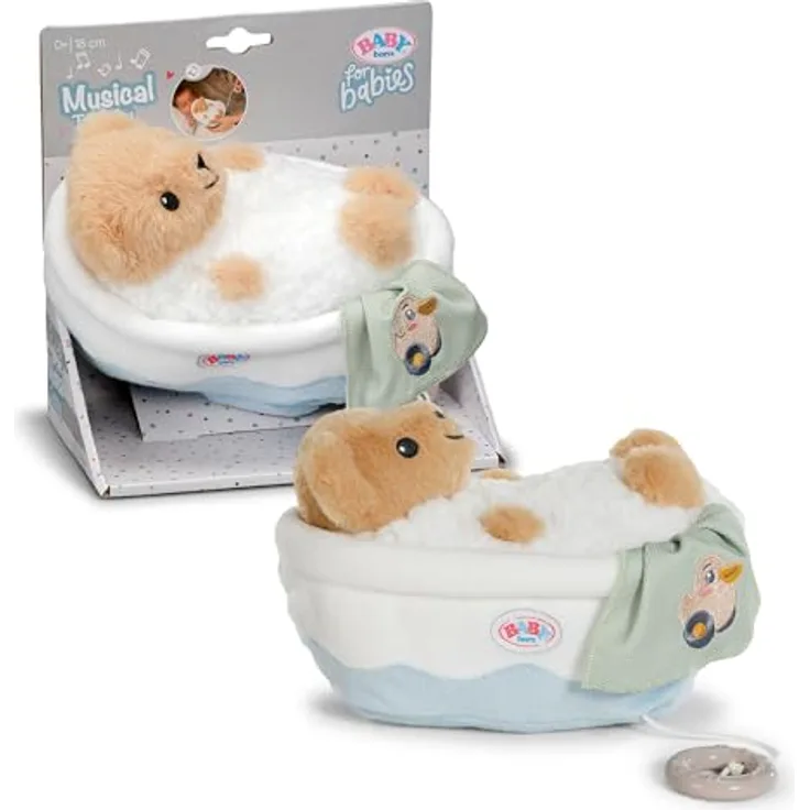 BABY Born Spieluhr Teddy 18cm Plüsch-Bär in Badewanne, herausnehmbares Musikmodul, waschbar