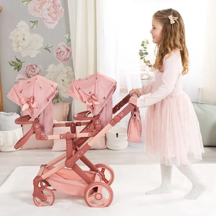 Bayer Design Twin XEO, Zwillingspuppenwagen mit Tasche und Sonnendach, höhenverstellbarer Griff, für Puppen bis 46 cm – Bild 4