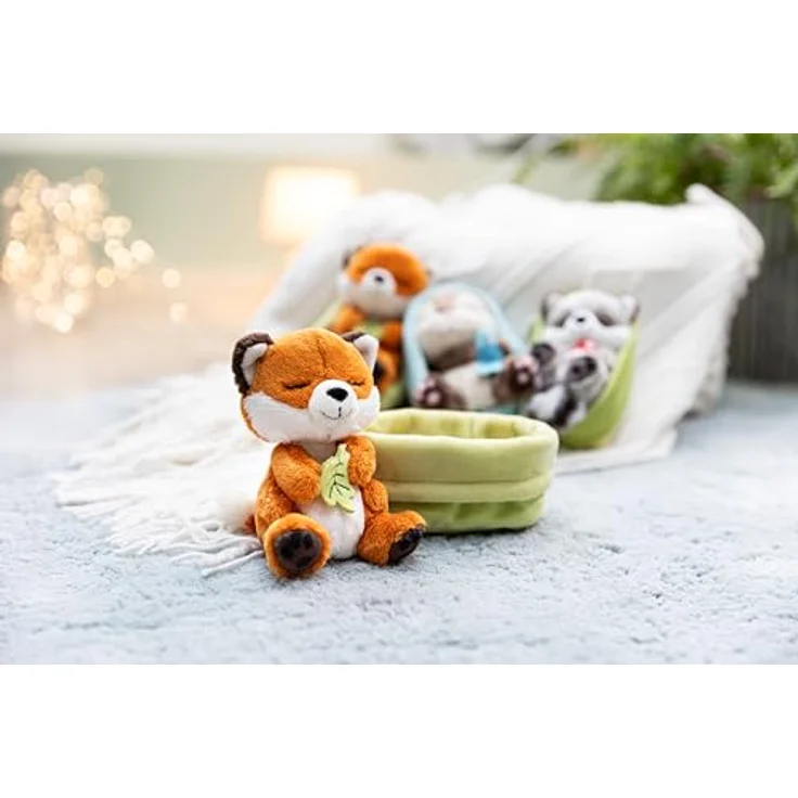 NICI Kuscheltier Fuchs mit Blatt, 12cm schlafend im flauschigen Körbchen, rotbraun-weiß – Bild 5