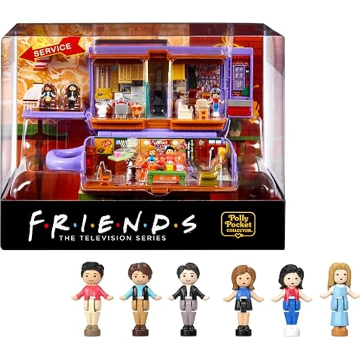 Polly Pocket Friends Schatulle - Central-Perk-Kaffeetasse mit 6 Hauptdarstellern, 9 Zubehörteilen und 3 Friends-Orten, ideal für Sammler ab 14 Jahren, HKV74 – Bild 1