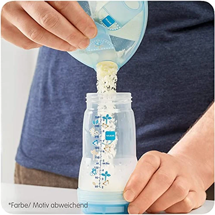 MAM Milchpulverspender, Milchpulver Box zum einfachen Befüllen von Babyflaschen, Milchpulverportionierer fasst bis zu 3 Portionen, 0+ Monate, Wal/Frosch – Bild 6