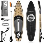 SereneLife SUP Board Set, Aufblasbares Stand Up Paddle Board in Holzoptik mit Paddel, Pumpe, Leine, Finne und Rucksack, max. Tragkraft 160 kg, für Kinder & Erwachsene, ideal für Seen und Meer