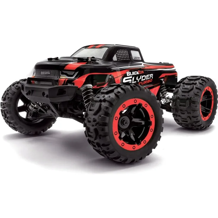 Blackzon Slyder MT Turbo 1/16 4WD 2S Brushless Monstertruck, rot, bis zu 34 km/h, wasserdichte Elektronik, RTR Ready-to-Run