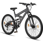 Licorne Bike Strong 2D Premium Mountainbike in 26, 27.5 und 29 Zoll Fahrrad für Jungen Mädchen Damen und Herren Scheibenbremse vorne und hinten 21 Gang Schaltung Vollfederung (27.5 Zoll, Anthrazit)