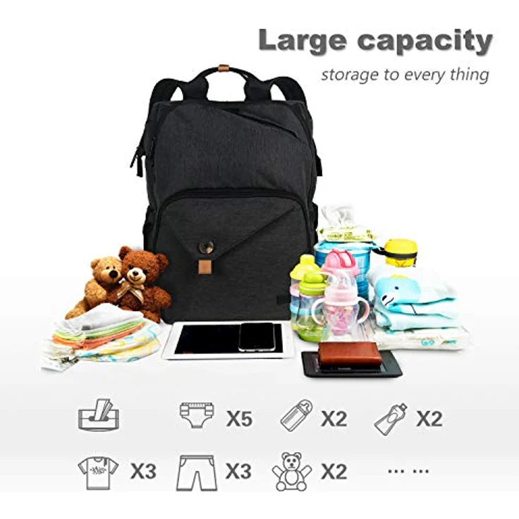 Hap Tim Baby Wickelrucksack Wickeltasche/Rucksack - Multifunktions-Designer Windeltaschen Große Kapazität, isolierte Taschen,wasserdicht,Babytasche Reiserucksack für Unterwegs (EU-7340-DG) – Bild 3