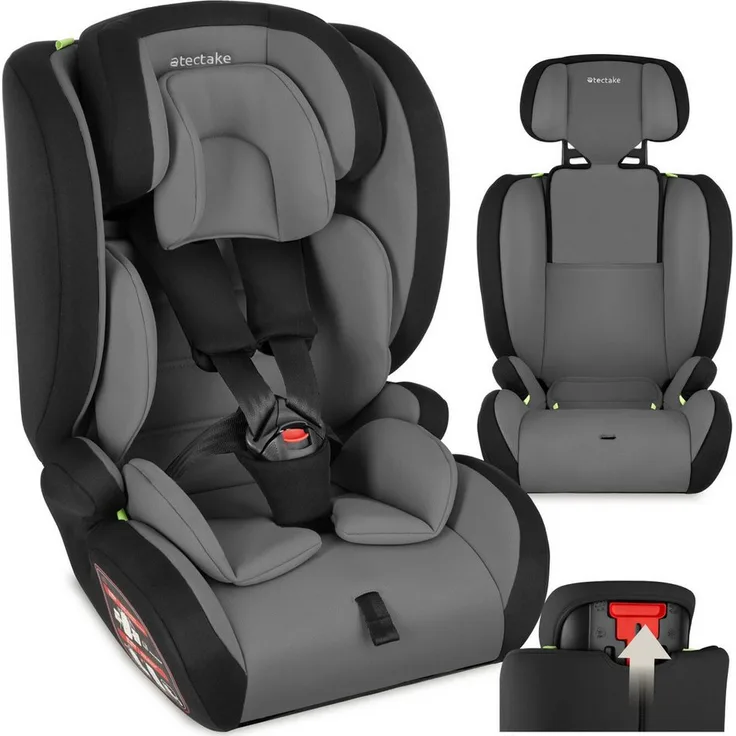 tectake Autokindersitz Sophie, 5-Punkt-Gurt, i-Size Zulassung, für Körpergrößen 76-150 cm, ab 15 Monate, Klasse I/II/III, schwarz