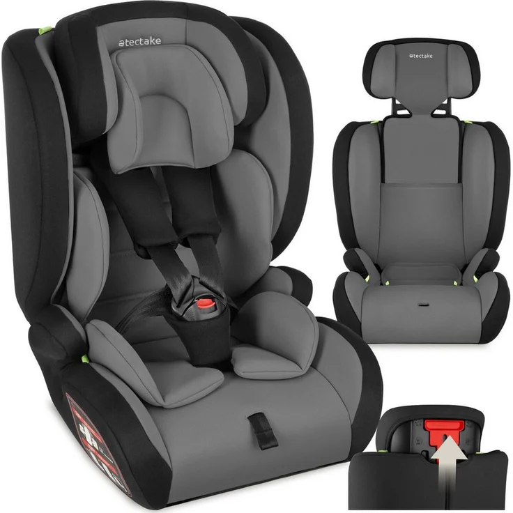 tectake Autokindersitz Sophie, 5-Punkt-Gurt, i-Size Zulassung, für Körpergrößen 76-150 cm, ab 15 Monate, Klasse I/II/III, schwarz