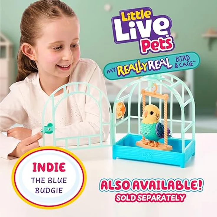 Moose Little Live Pets My Really Real Bird - Rosie, interaktiver Nymphensittich mit Käfig, rosa – Bild 6