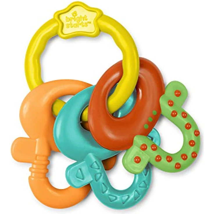 Bright Starts, Soothers & Shakers Geschenkset, 5 Spielzeuge und 2 Beißringe mit verschiedenen Texturen beruhigen wundes Zahnfleisch, Unisex, Neugeborene+ – Bild 5