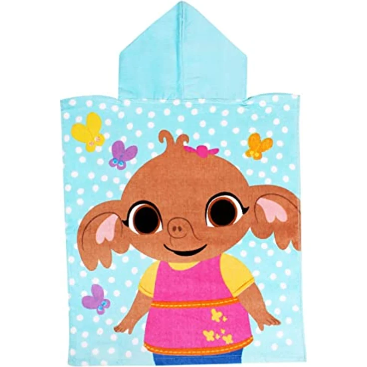 Kinder Badeponcho Strandponcho mit Kapuze Bing Bunny vorne Bing Flop und hinten Sula 50x115 cm, blau mehrfarbig, 100% Baumwolle – Bild 2
