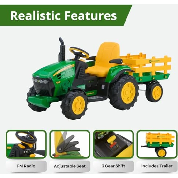 John Deere Ground Force Kinder Elektro Traktor von Peg Perego 12 Volt mit Anhänger – Bild 4