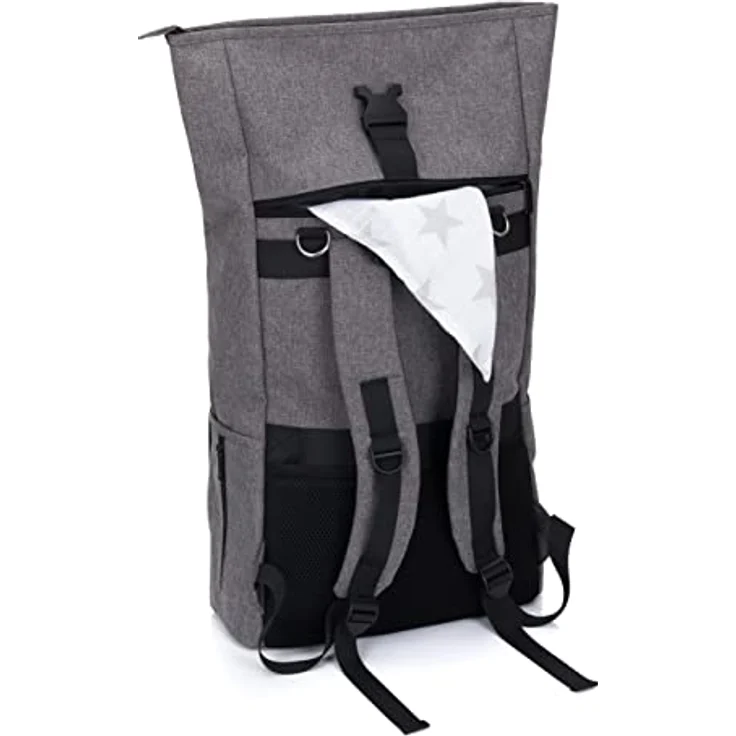 Fillikid Tokio Rolltop-Rucksack, Wickeltasche mit 20L-25L Volumen, Extra Laptopfach und Wickelunterlage, grau – Bild 9