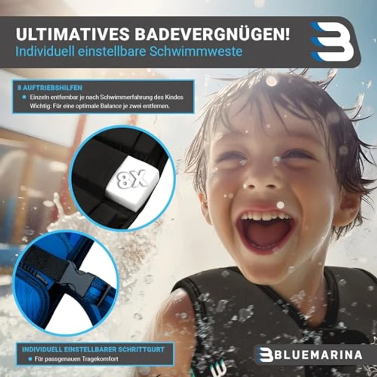 Bluemarina Schwimmweste für Kinder | Schwimmhilfe für Kind ab 1-9 Jahren (Laguna, S) - Auftriebshilfen aus EPE-Schaum, UV-Schutz, Schrittgurt – Bild 5