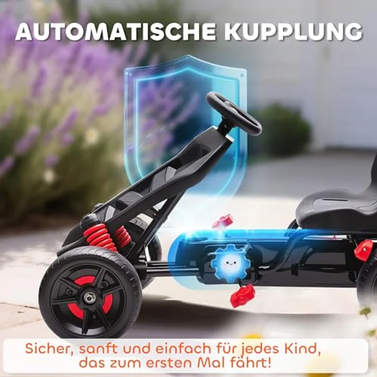 AIYAPLAY Go-Kart für Kinder 3-6 Jahre, mit Handbremse, automatischem Kupplungssystem, Vor- und Rückwärtsgang, rot – Bild 3
