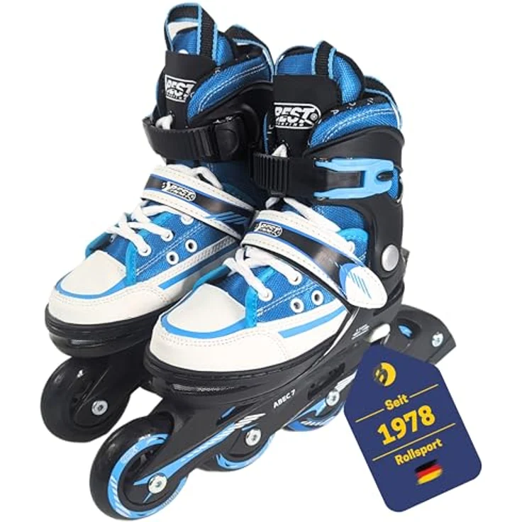 Best Sporting Inline Skates Kinder I Rollschuhe größenverstellbar I robuste Inliner für Jugendliche mit Bremse I schwarz/blau I Rollerskates Schuhe Kinder I Inliner mit 4 Rollen – Bild 1