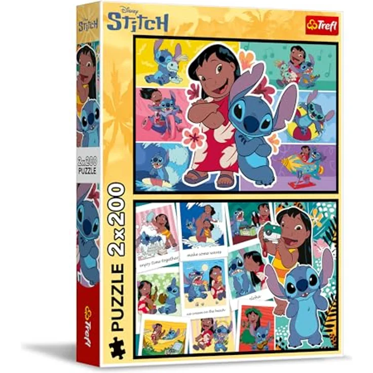 Trefl 2in1 Puzzle: Lilo & Stitch, 2 x 200 Teile, farbenfrohe Collagen im 410 x 275 mm Format, für Jugendliche