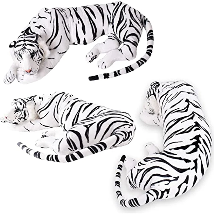 TE-Trend Weißer Tiger Kuscheltier XXL Plüschtier Stofftier liegend Katze Großkatze Raubkatze Deko Figur Geschenk Spielzeug 70cm Mehrfarbig – Bild 5