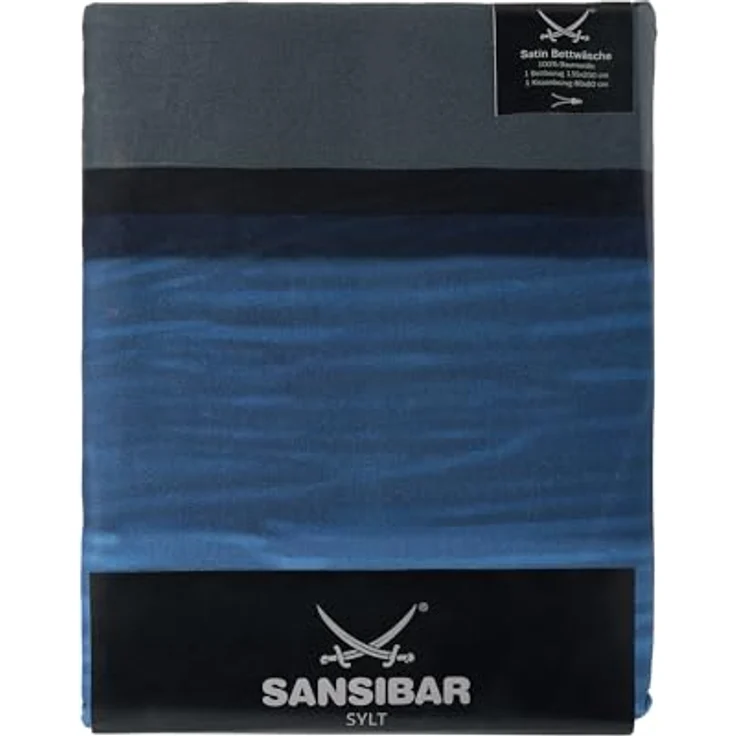 Sansibar Bettwäsche-Set Sunrise 135x200, 2-teilig mit Reißverschluss, Premium Satin-Baumwolle, blau – Bild 3