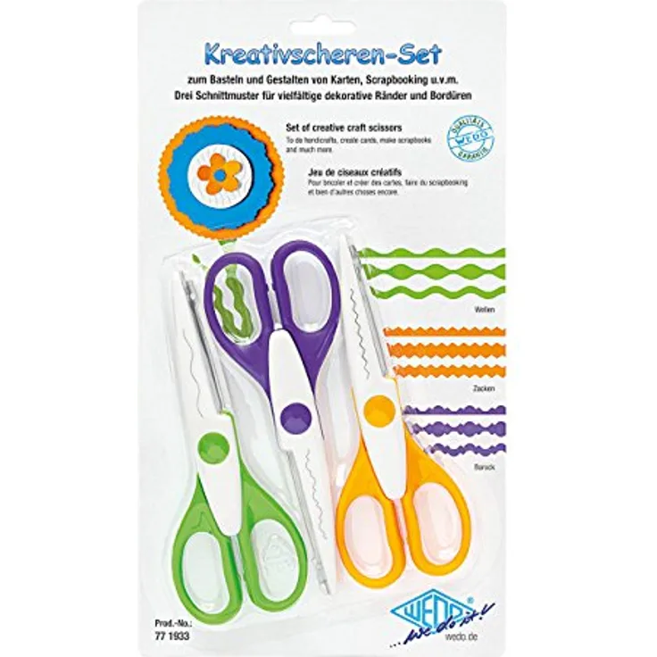 WEDO Kreativscheren-Set, 16,0 cm mit Wellenschnitt, Zackenschnitt und Büttenschnitt, 3er Set