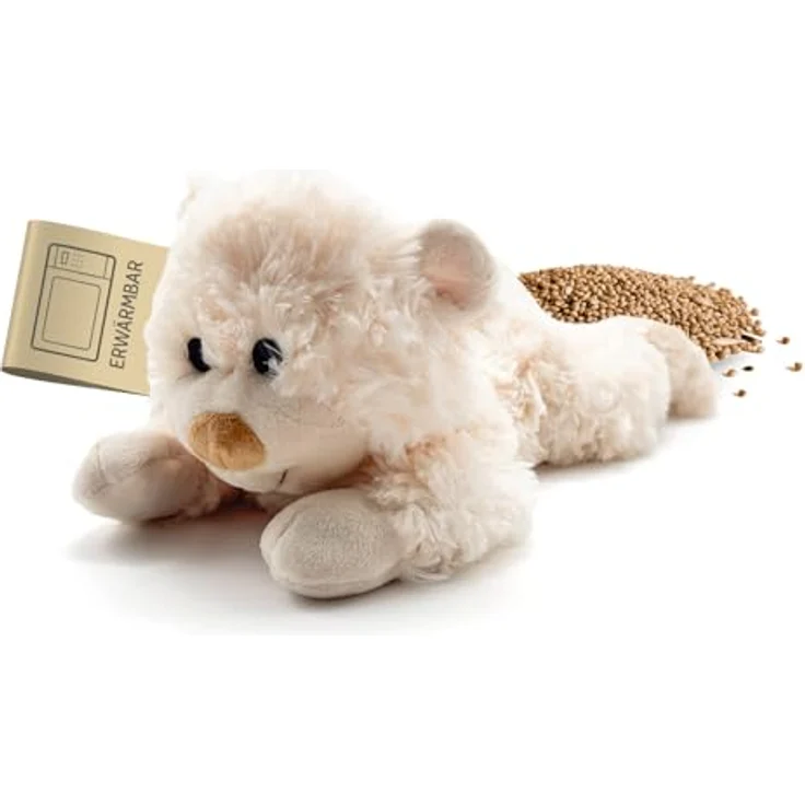 Habibi Plush 1628 Bär liegend, Wärmekissen mit Hirsefüllung, zum Erwärmen in Mikrowelle/Backofen, ca. 35 cm, für Kinder und Erwachsene, ideal auch für Babys – Bild 1