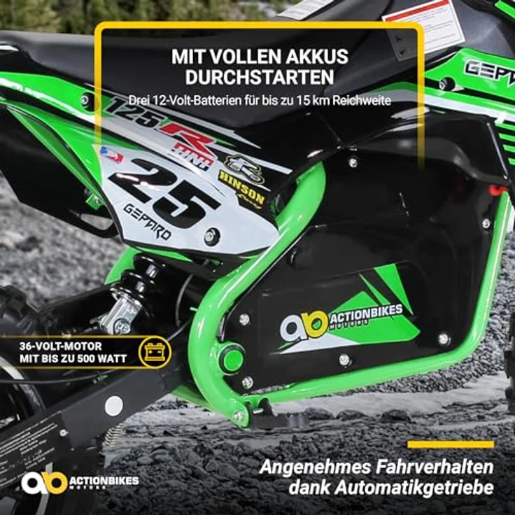 Kinder Mini Enduro Crossbike Gepard Elektro 500 Watt Motorcrossbike Pocketbike (Grün) – Bild 5