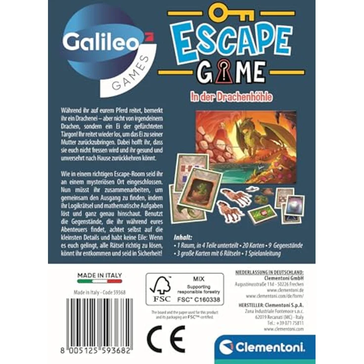 Clementoni Galileo Escape Game - In der Drachenhöhle, Escape Spiel für Kinder ab 8 Jahren, Rätsel- und Abenteuerspiel für Familie und Freunde 59368 – Bild 3