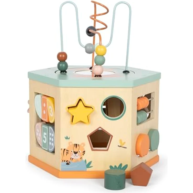 Small Foot Labyrinth Motorikwürfel „Safari“ aus Holz, Motorikspielzeug mit 7 Seiten, Lernspielzeug für Kinder ab 1 Jahr, 12641 – Bild 1