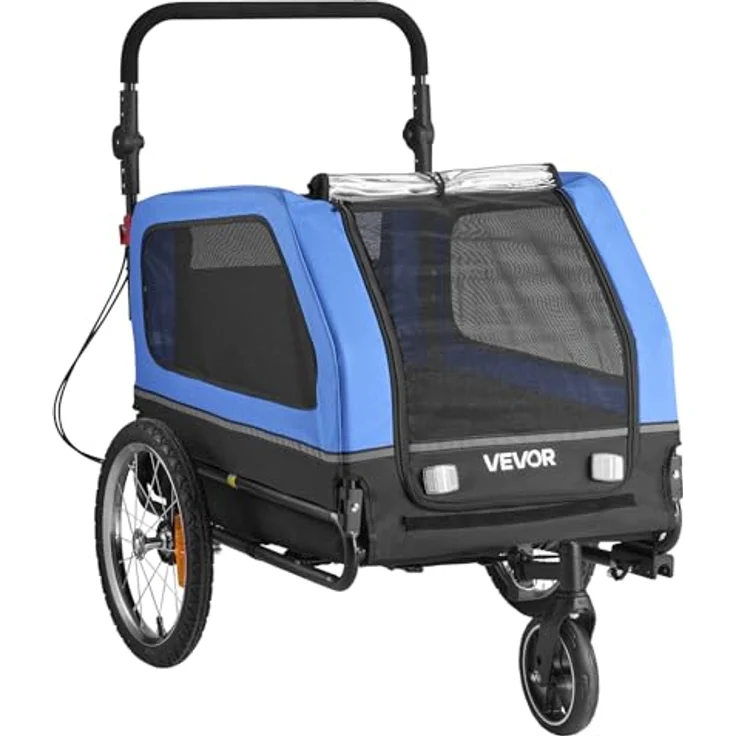 VEVOR Hundeanhänger PTS22-C, 2-in-1 Fahrradanhänger für Hunde bis 40 kg, klappbarer Rahmen, universelle Fahrradkupplung, inkl. Flagge und interner Leine, 1380x755x800 mm – Bild 4