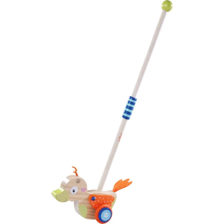 Eichhorn Schiebestab Ente, FSC®- schützt Wald - weltweit, hochwertiges Holz, geräuschlose Silikonreifen, abnehmbarer Stab, Spielspaß für Kinder ab 1 Jahr – Bild 1