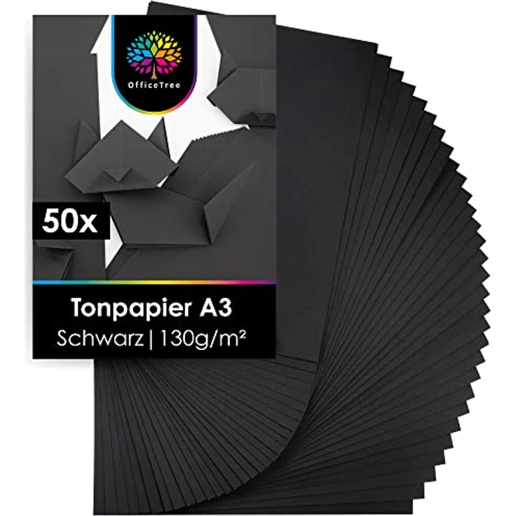 OfficeTree 50 x Tonpapier Schwarz A3 130g - Schwarzes Tonpapier A3 - Bastelpapier Schwarz - Tonzeichenpapier A3 Schwarz zum Basteln & Malen & Drucken - Preisvergleich – Bild 1