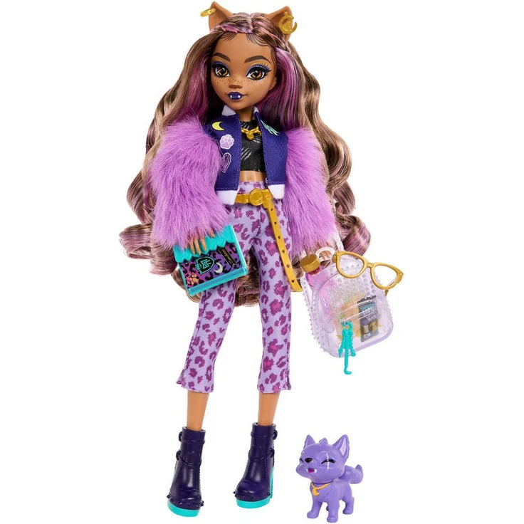 Mattel® Anziehpuppe Monster High, Clawdeen Wolf mit Hund Crescent in Lila - Preisvergleich – Bild 1
