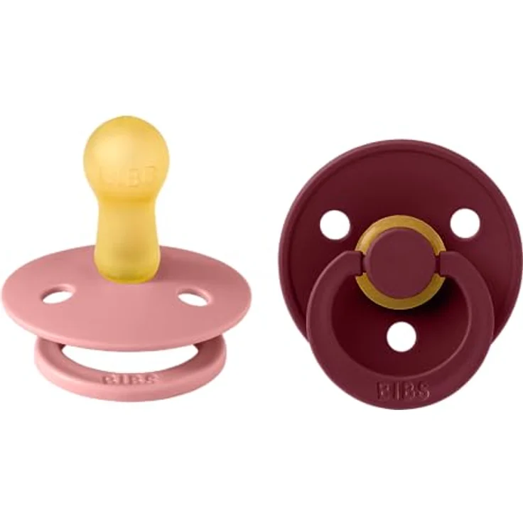 BIBS Colour Schnuller 2er-Pack, BPA-frei, Kirschform Nippel. Naturkautschuk/Latex, Hergestellt in Dänemark, Größe 2 (6-18 Monate), Dusty Pink/Elderberry – Bild 1