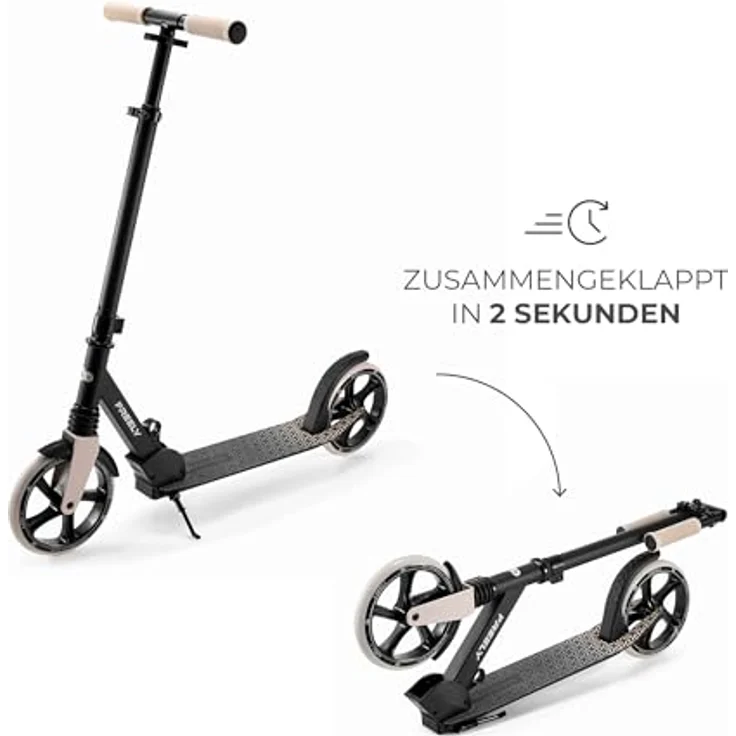 Kinderkraft Freely Scooter, Klapproller für Kinder ab 3 Jahren, bis 100 kg, höhenverstellbar, PP-Räder, Beige – Bild 4