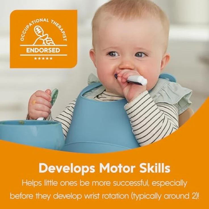 NumNum Lernlöffel für Baby 2er-Baby-Set, Silikon-Löffel, Phase 1 + 2 beste Baby-Löffel empfohlen von BLW-Experten (Baby Led Weaning) Blau/Orange baby spoon – Bild 6