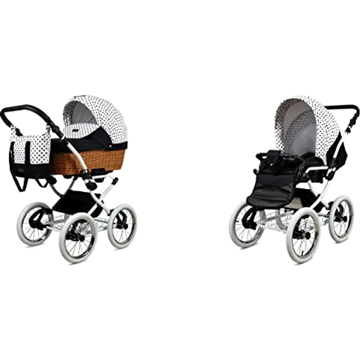 Babylux BabyLux ALU 2in1 Kinderwagen für Kleinkinder - 59x105x125cm - Max. 15kg - Black Dots White Frame - Multifunktional und Elegant – Bild 1