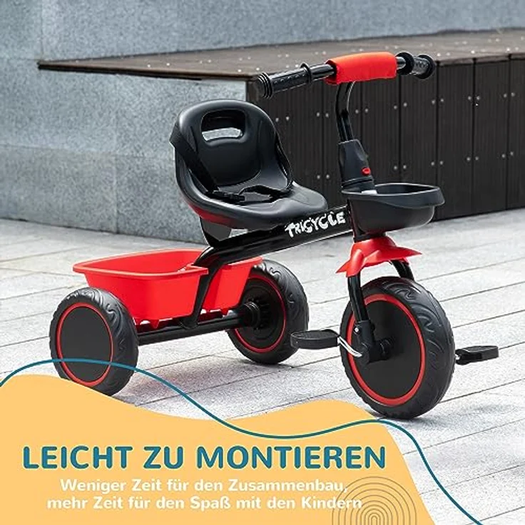 AIYAPLAY Kinderdreirad mit Beckengurt und Fahrradkorb, für Kinder 2-5 Jahre, Rot – Bild 6