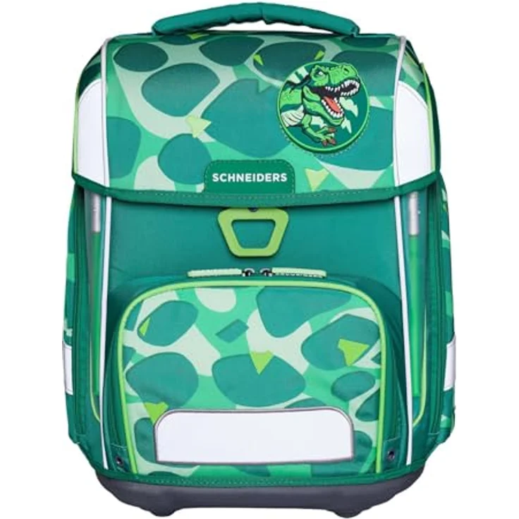 Schneiders Ergolite Schulranzen Set 9-teilig, ergonomisch mit LED-Sichtbarkeit, 22 Liter Volumen, Dino Dance grün – Bild 2
