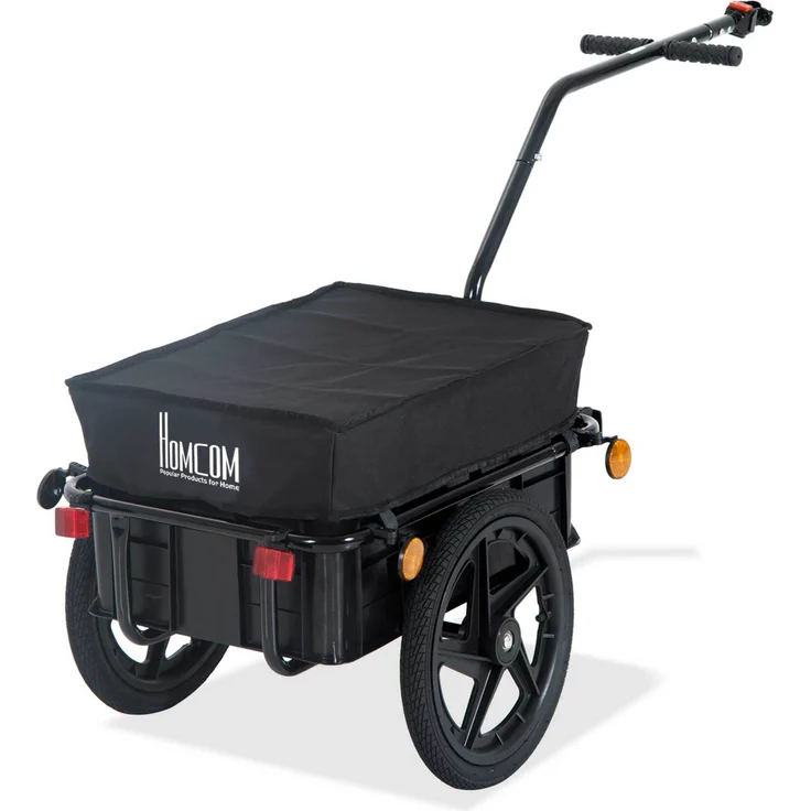 HOMCOM Fahrradanhänger Lastenanhänger für Fahrrad 40 kg Belastbarkeit Transportanhänger Handwagen Stahl Oxford-Gewebe Schwarz 144 x 59 x 80 cm