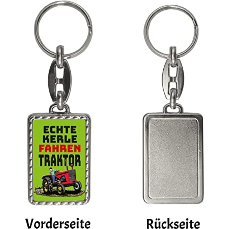 speecheese Echte Kerle fahren Traktor Schlüsselanhänger, grüne Bordüre, inkl. Metall-Schlüsselring, 10 cm Länge – Bild 3
